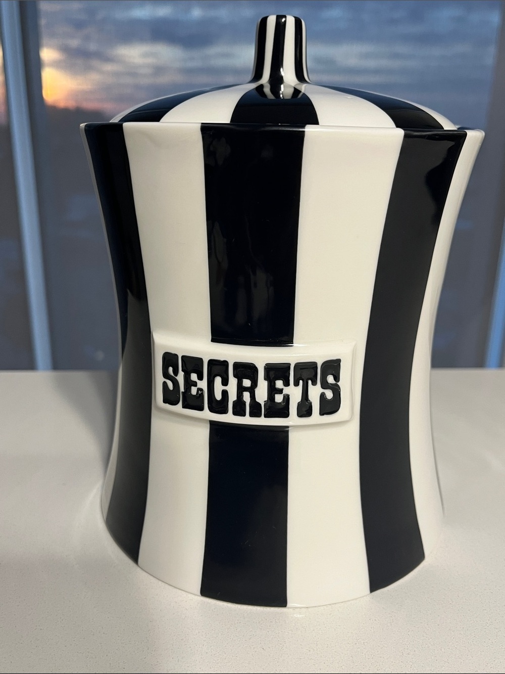 Jonathan Adler Vice Collection "Secrets" Canister Storage Jar Black White